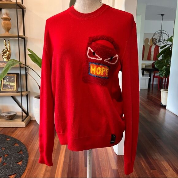 FENDI Sweater (thin) Wool Red Monster Size 46 - Picture 3 of 9